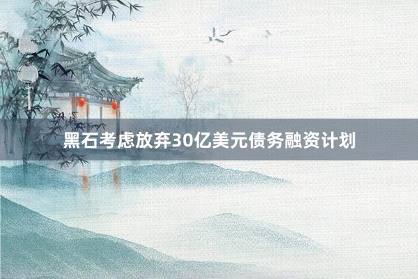 黑石考虑放弃30亿美元债务融资计划