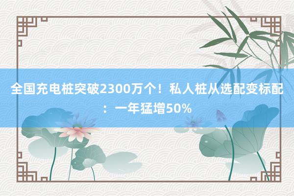 全国充电桩突破2300万个！私人桩从选配变标配：一年猛增50%