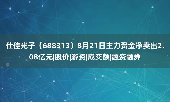 仕佳光子（688313）8月21日主力资金净卖出2.08亿元|股价|游资|成交额|融资融券