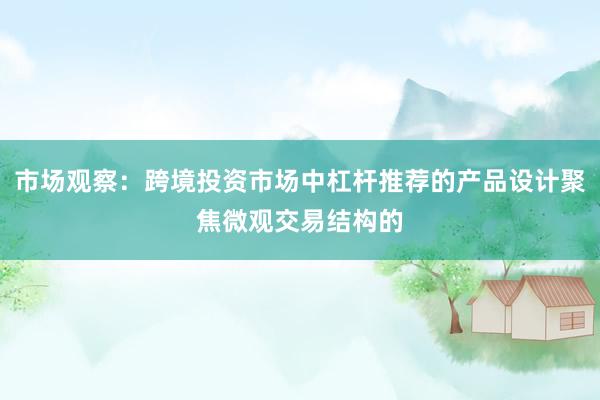 市场观察：跨境投资市场中杠杆推荐的产品设计聚焦微观交易结构的