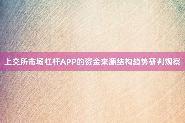 上交所市场杠杆APP的资金来源结构趋势研判观察