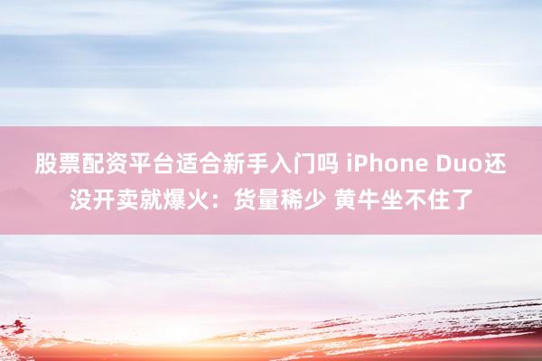 股票配资平台适合新手入门吗 iPhone Duo还没开卖就爆火：货量稀少 黄牛坐不住了