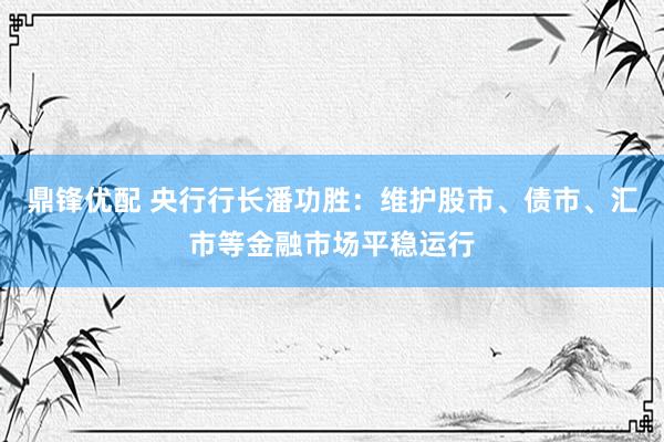 鼎锋优配 央行行长潘功胜：维护股市、债市、汇市等金融市场平稳运行