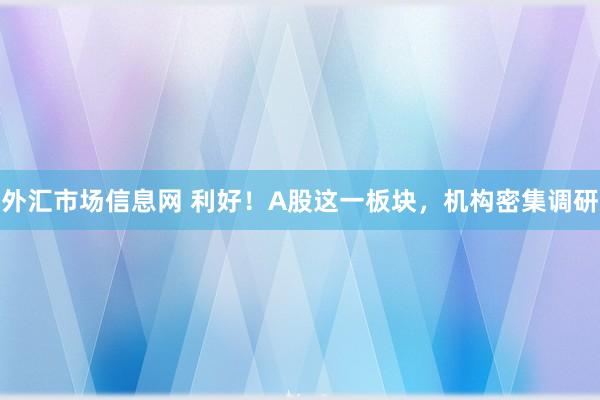 外汇市场信息网 利好！A股这一板块，机构密集调研