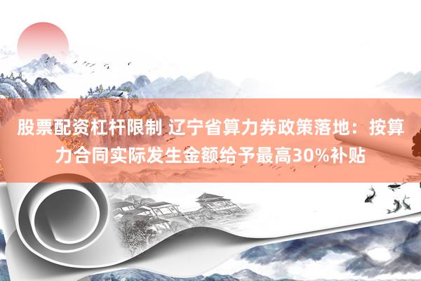 股票配资杠杆限制 辽宁省算力券政策落地：按算力合同实际发生金额给予最高30%补贴